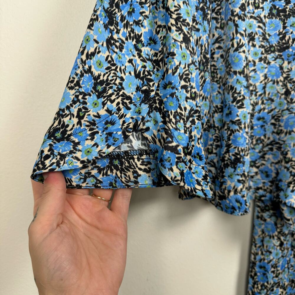 Topshop Floral Romper Blue Silky Satin Grunge Tie Back Sleeveless Size 12 Beach - Picture 8 of 12